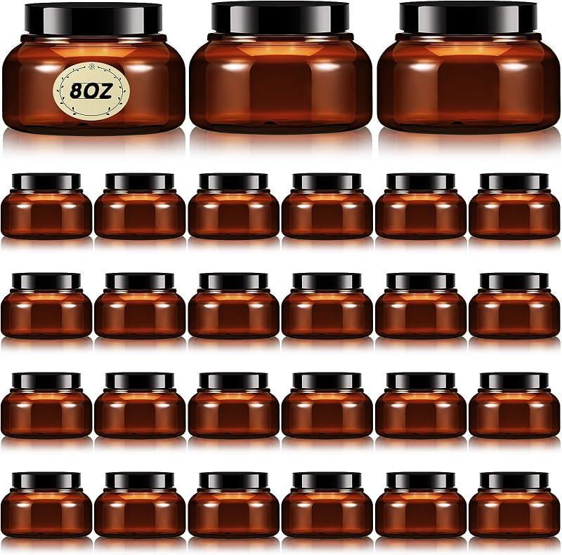 Tessco for you Frascos Cosméticos Recarregáveis de Plástico Marrom com Tampa e Etiquetas, Pacote com 24