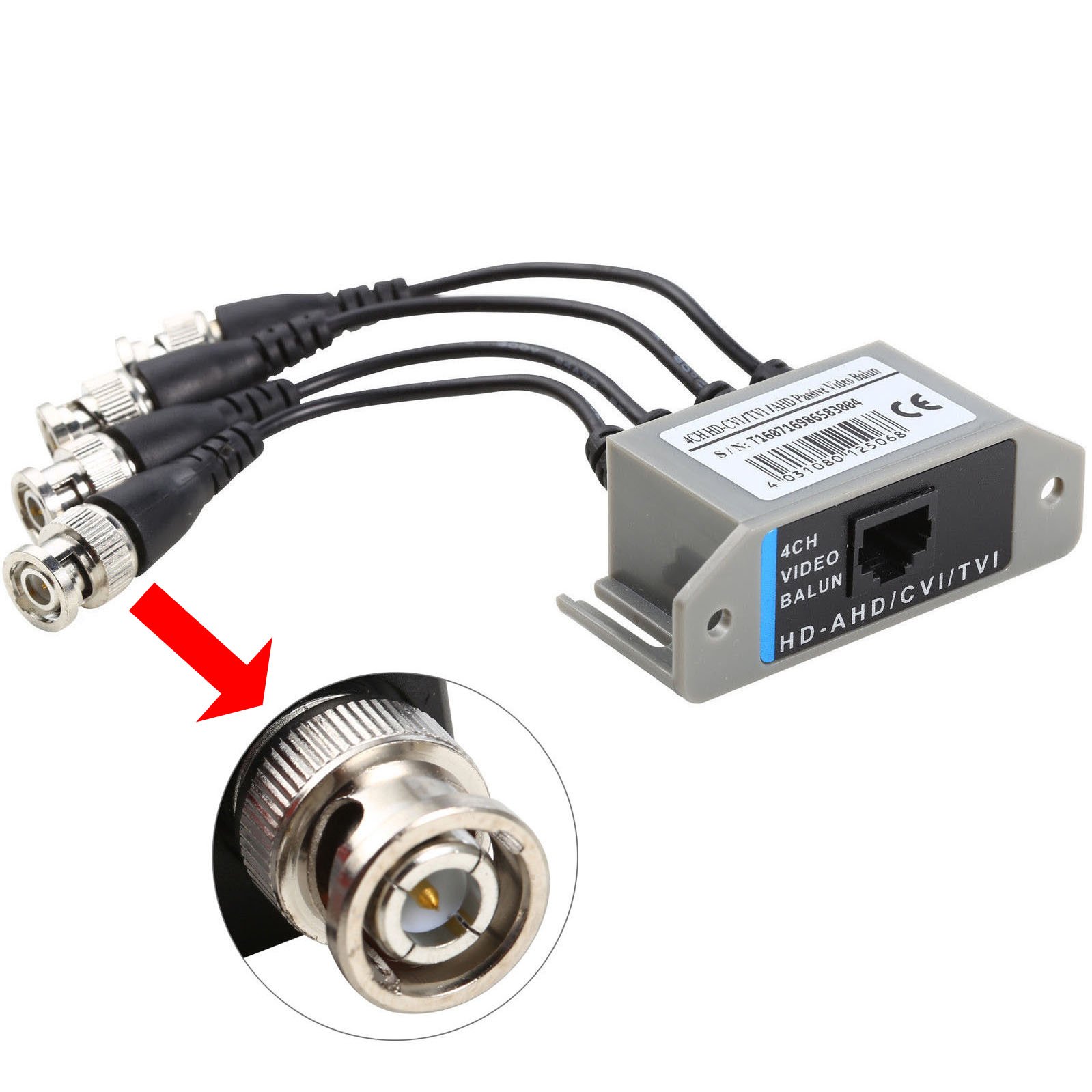 UHPPOTE 4CH HD Passif Vidéo Balun Emetteur - Récepteur BNC vers RJ45 CCTV par Paire Torsadée