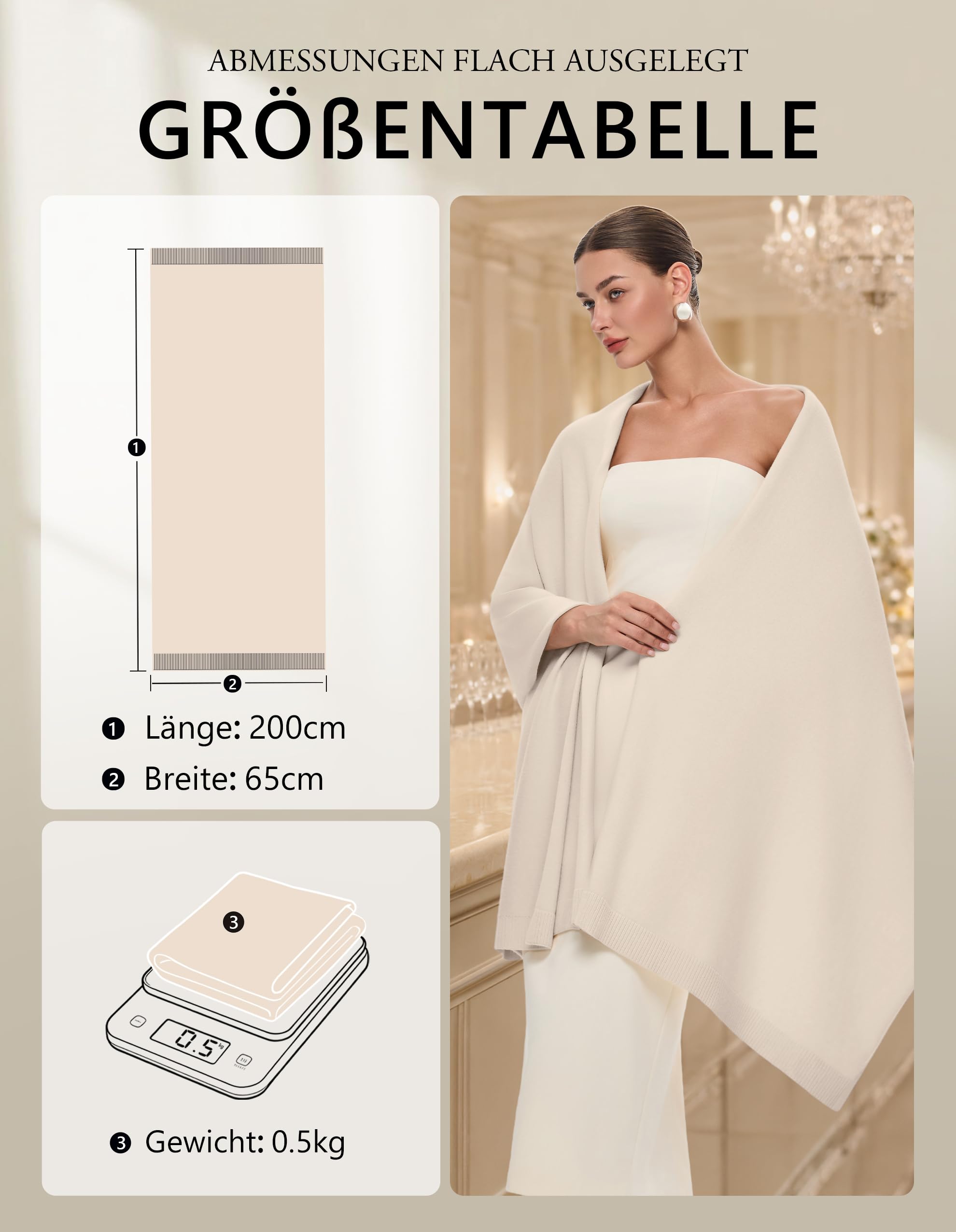 PULI Damen Pashmina Schal Festlich Abendkleider Hochzeit Stola