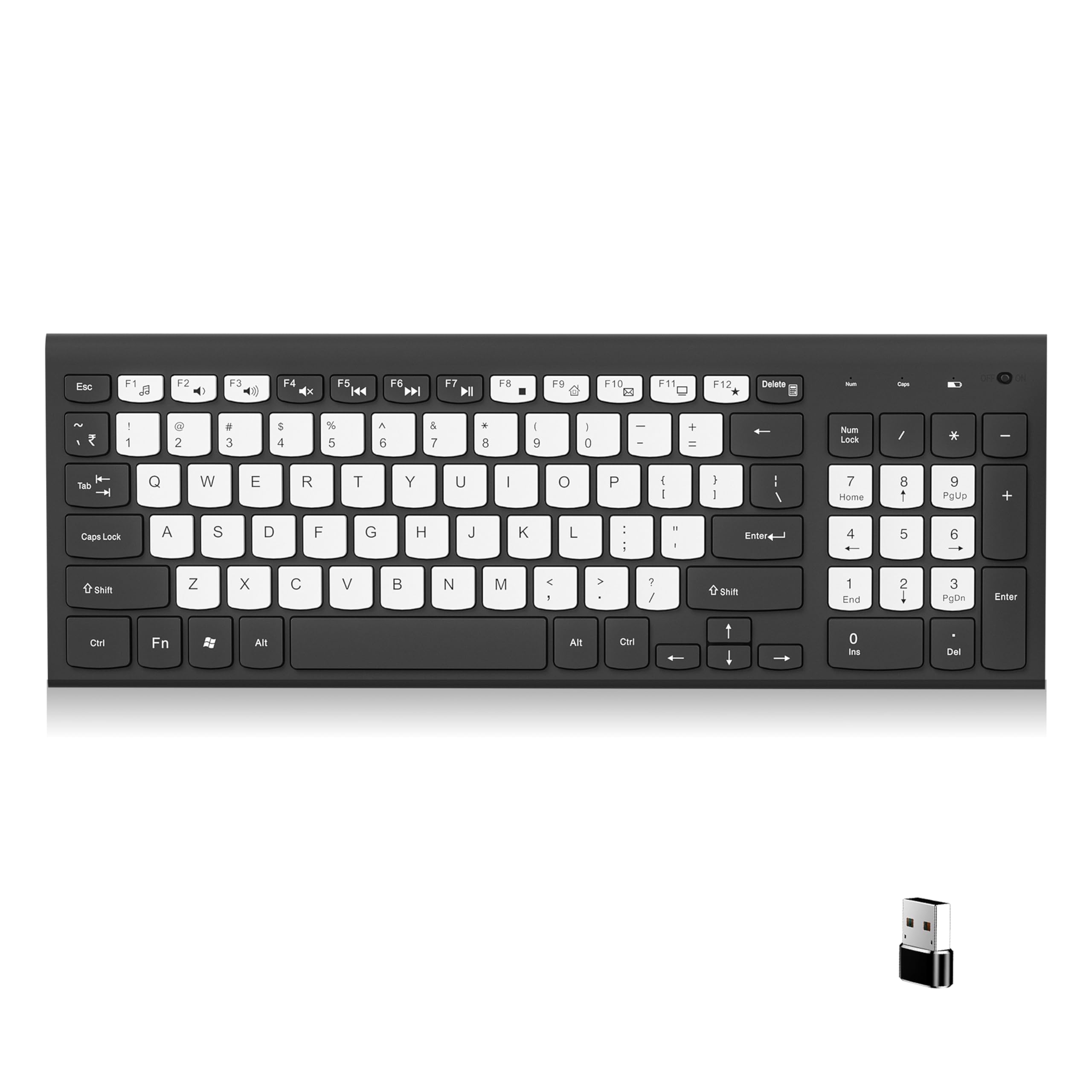 ANT Master 25 Wireless Keyboard, 2.4GHz USB Plug and Play Receiver, 95 Keys with Multimedia Shortcuts, Water-Repellent Slim Membrane Design, 12M Range, Office & Home Productivity, Black & White-image-31