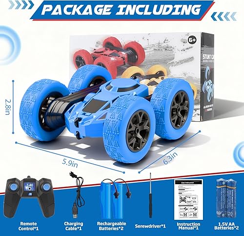 Miniatura 6 de Coche de control remoto, juguetes de autos RC para niños de 6 a 12 años, camión de acrobacias RC de 2.4 GHz con giros de doble cara de 360, carreras