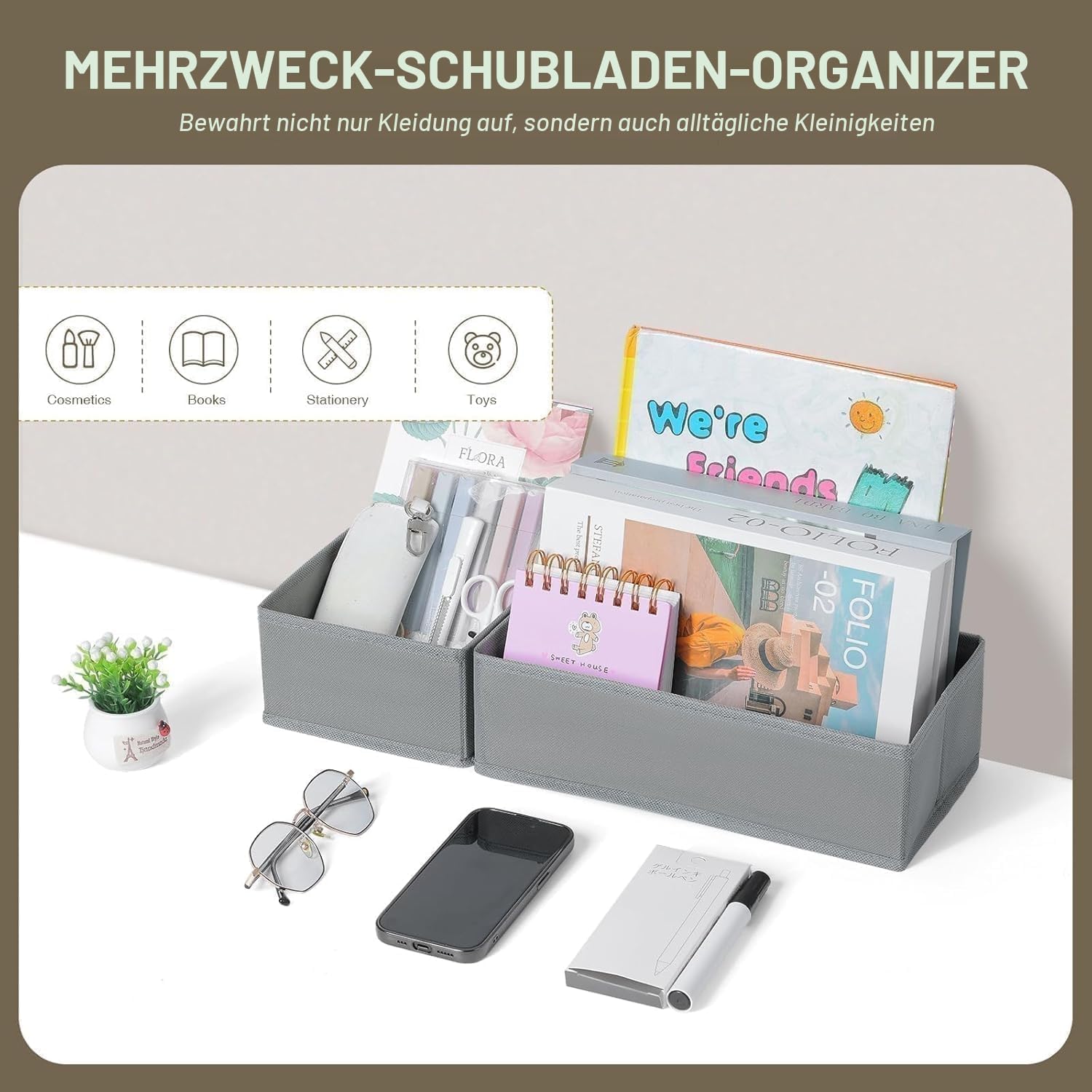 DIMJ Organizador Cajones Juego de 4 Cajas Almacenaje Plegables Tela Gris