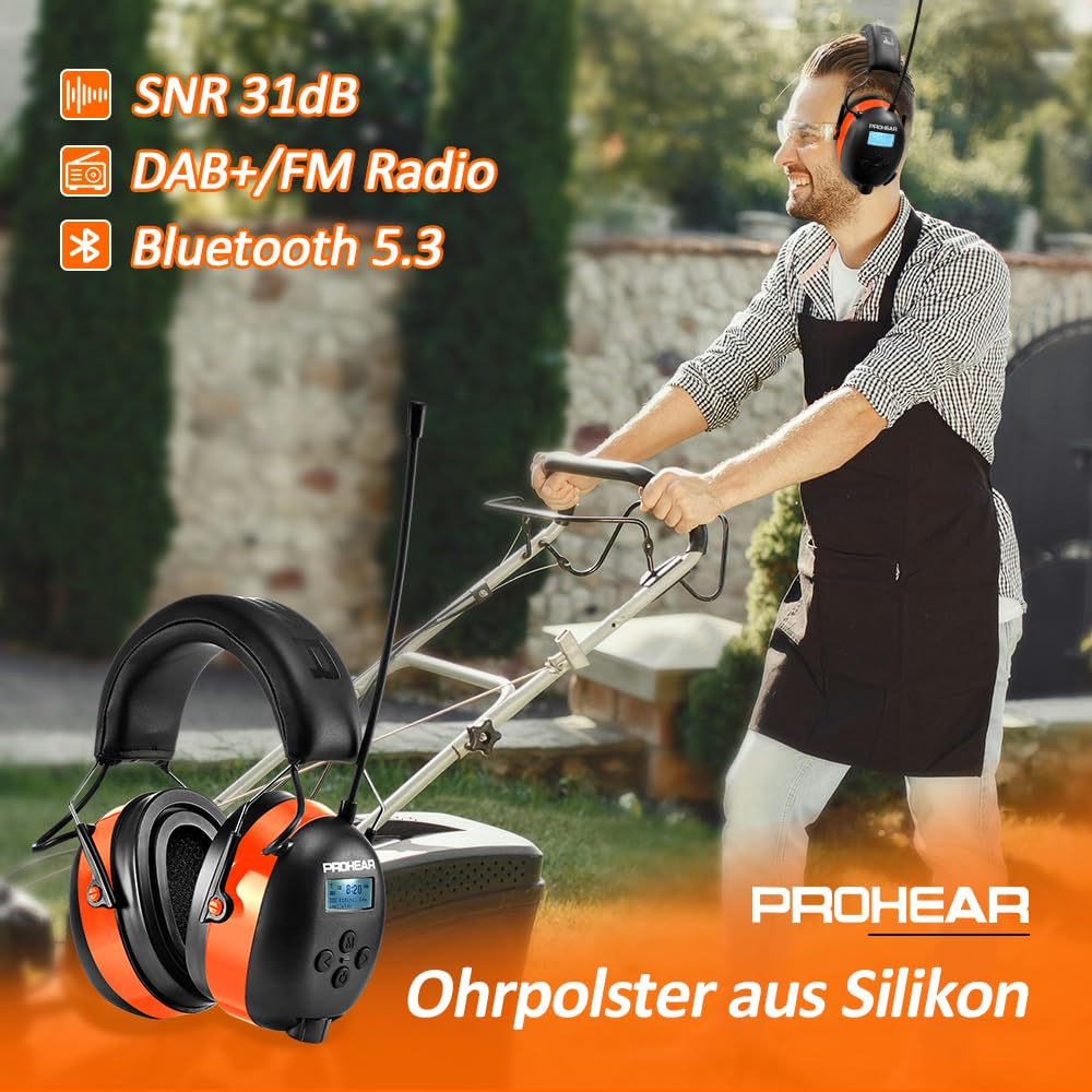 PROHEAR 033A (Upgraded) Gehörschutz mit Radio DAB +/Bluetooth/FM, Kopfhörer mit Radio mit Eingebautem Mikrofon und Lärmreduzierung
