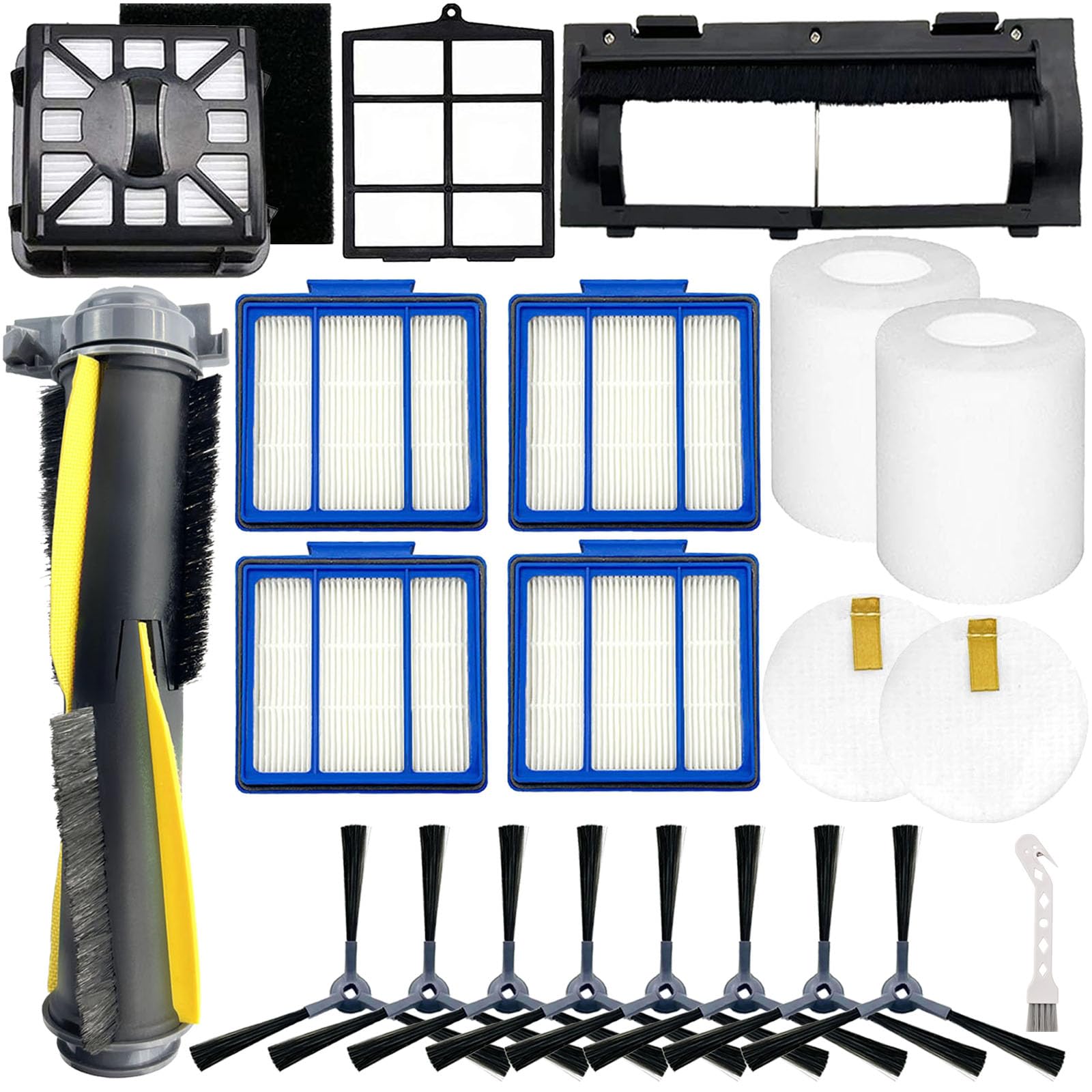 Replacement Part for Shark IQ R101AE RV1001AE AV912S AV1010AE RV1000 AV970 AV993 AV1002AE,1 Main Brush,1 Roller Brush Cover,4 Filter,8 Side Brushes,1 Pre Filter,1 Filter&2 Pre-Motor Foam&Felt Filter