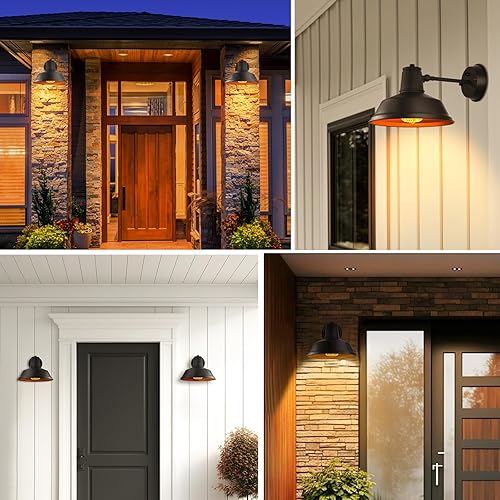 Miniatura 7 de NICOLONOR Luces de granero al aire libre del atardecer al amanecer, lámpara de granja para exteriores con pantalla en ángulo ajustable, aplique de