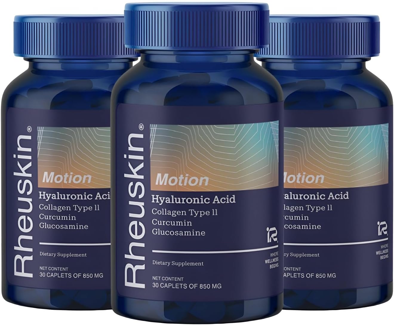 Motion 3 Pack – Advanced Joint Support: Hyaluronic Acid + Glucosamine + Curcumin + Type II Collagen – Flexibility, Mobility & Comfort – 90 Caplets 850 mg