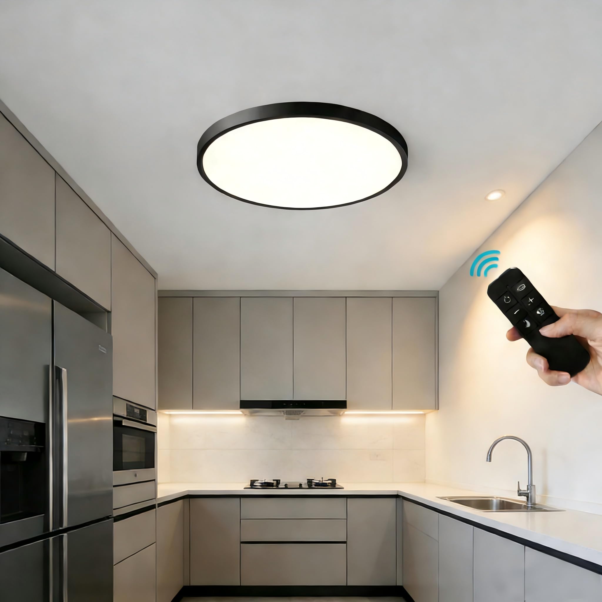 BTLINK Deckenlampe Schwarz Rund 40cm LED Deckenleuchte Dimmbar 3000K-6000K