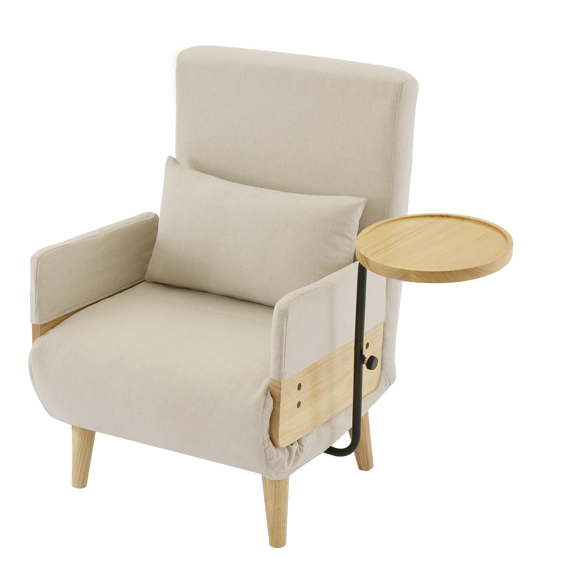 Poltrona di conversione 3 in 1 con funzione di sonno, con vassoio in legno, sedia pieghevole imbottita, seduta imbottita, poltrona lounge, letto singolo, adatta per soggiorno, camera da letto