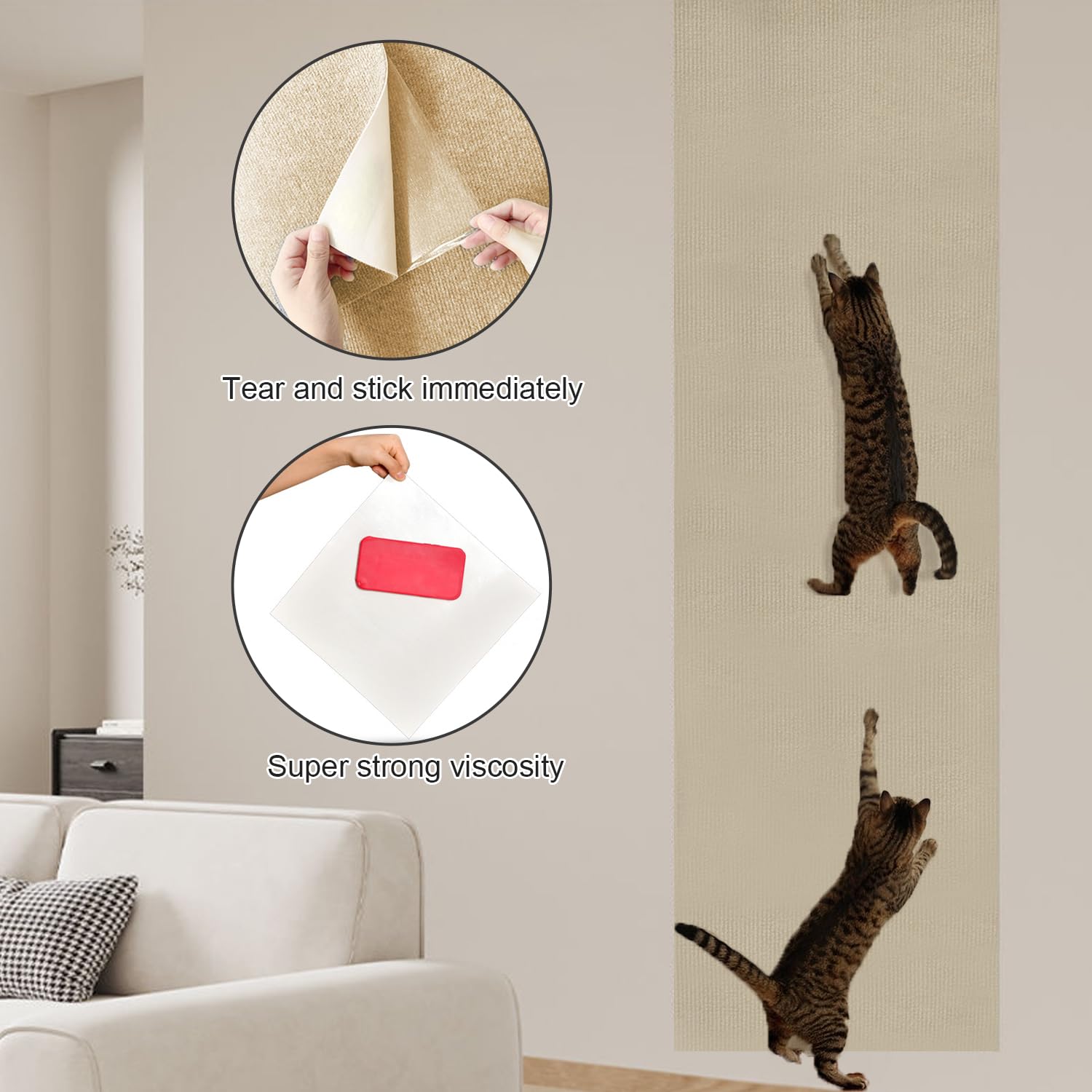 Tappeto Tiragraffi Autoadesivo Per Gatti - Protezione Divano 30x200 Cm Grigio, Tagliabile - Foto 12