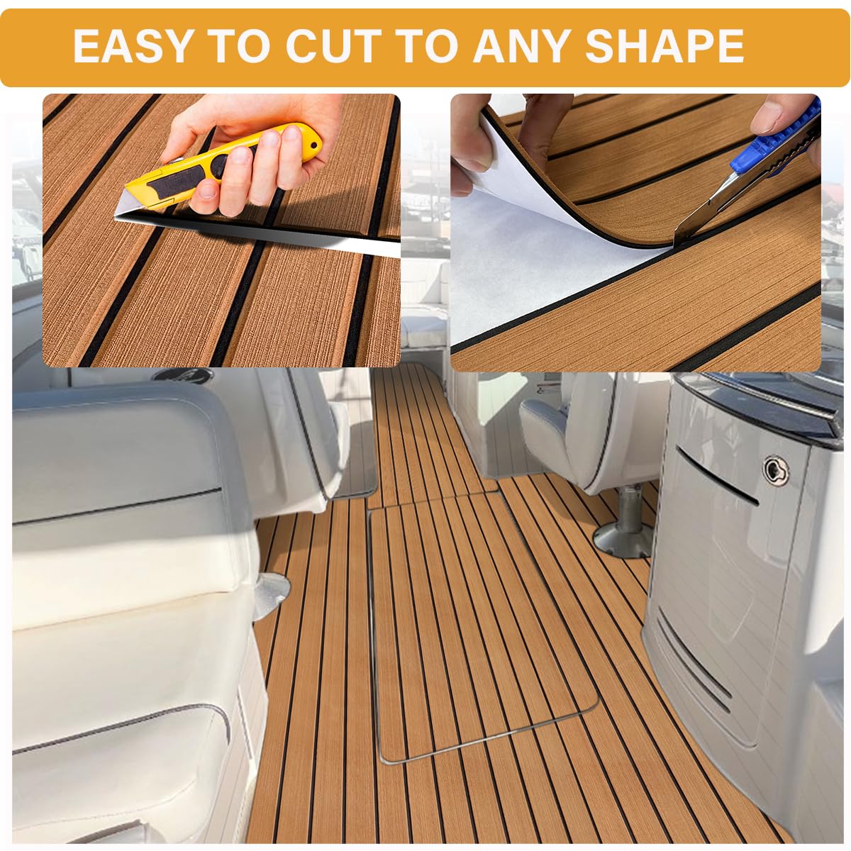 Eva Mousse Bateau Tapis Marine Antidérapant Revêtement Sol 240x112/90/55/41cm Auto-Adhésif Synthétique Teck Pont pour Yacht Kayak Bateaux à Moteur Piscine Escaliers Terrasse Planches de Surf