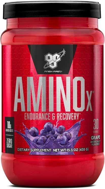 BSN Amino X Recovery Powder with BCAAs, Zero Sugar, Grape, 30 Servings | 10g Amino Acids and BCAAs per Serving for Muscle Recovery and Endurance, Zero Sugar, Keto Friendly and Caffeine Free