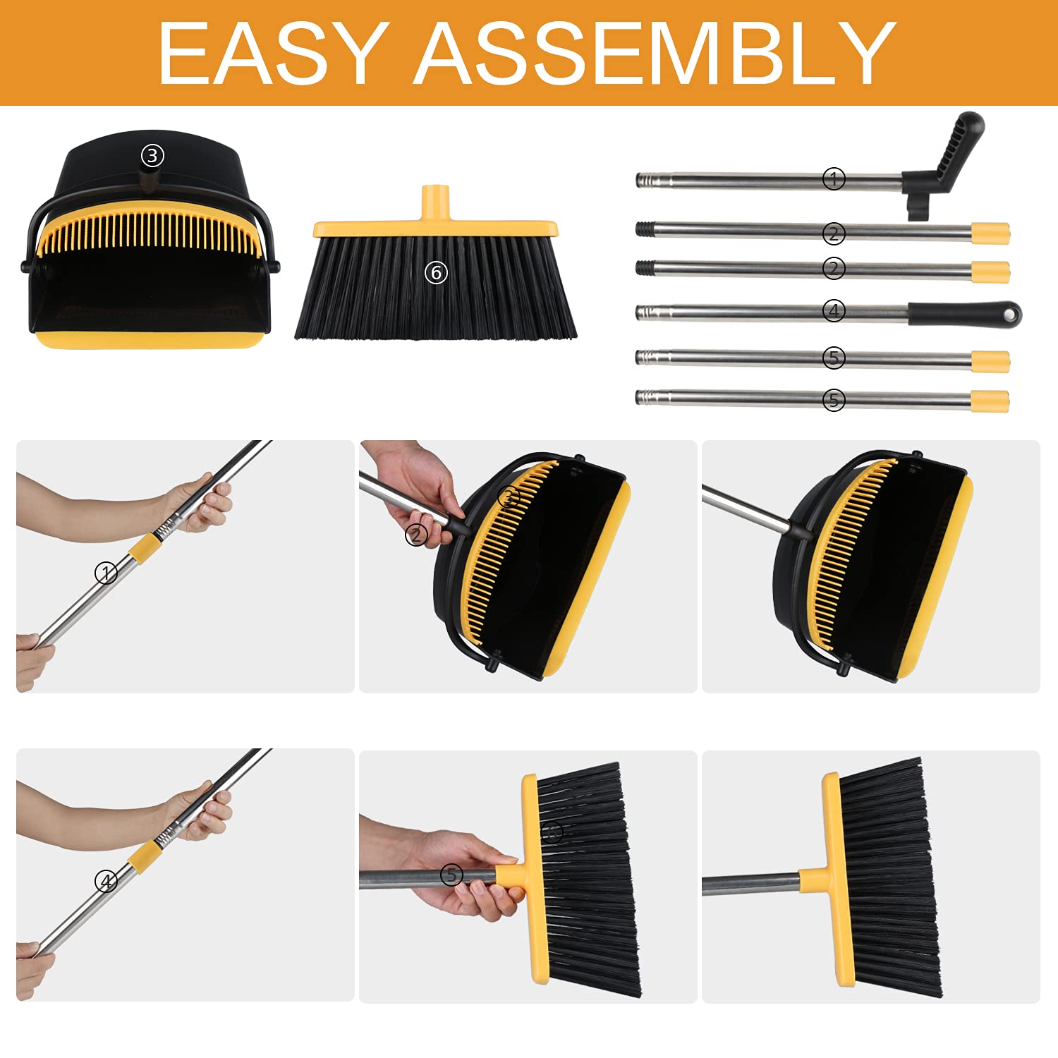 Broom and Dustpan Set for Home, Tiumso Dust Pan and Broom Comb, Broom