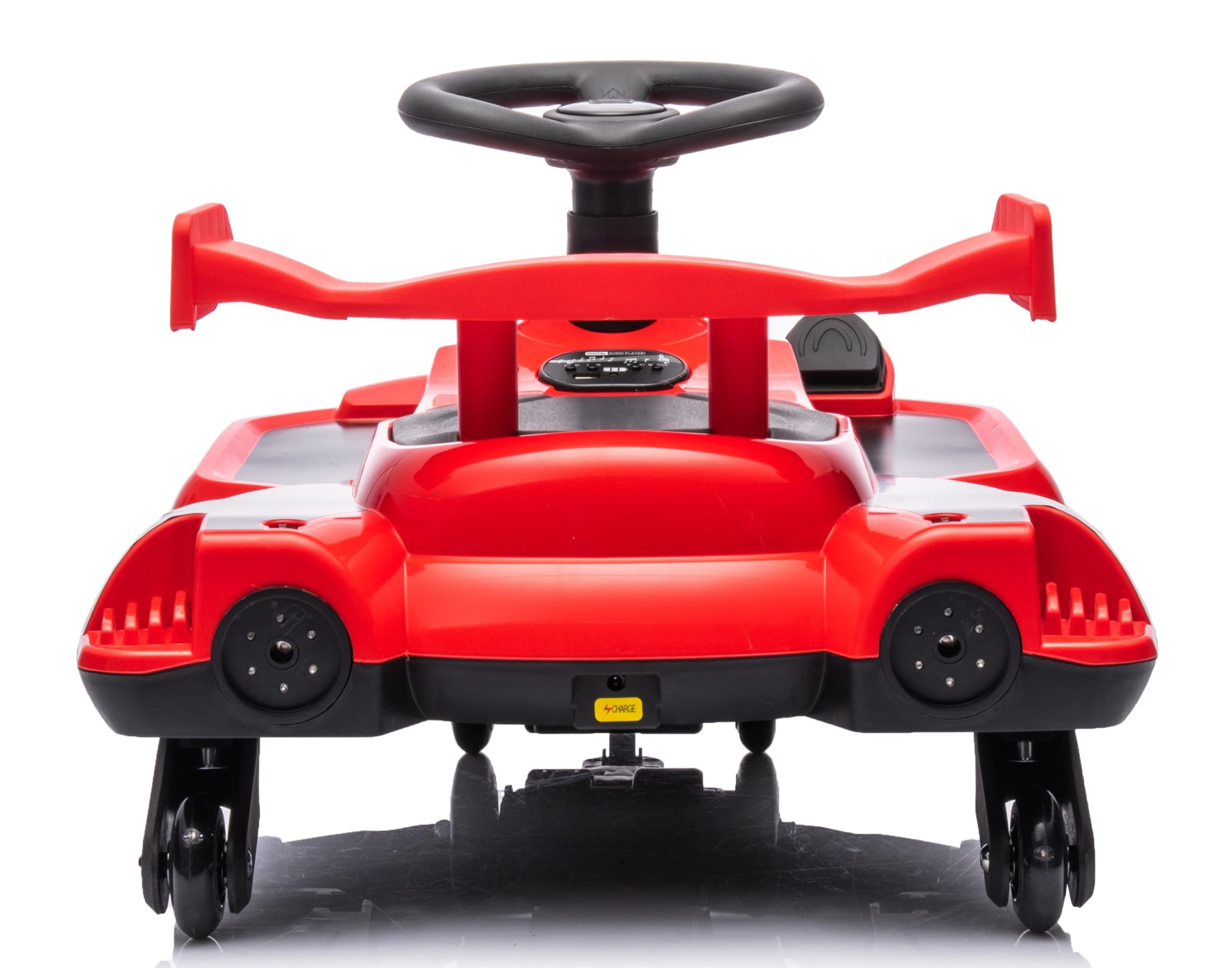 Auto Elettrica Bambini 12V Macchina Vorticar Piroettante 2 in 1 con Sterzo 360° Effetto Fumo Musica Luci LED Pedale Cavalcabile Antiribaltamento per Bambini 3-8 Anni fino a 50 Kg Rosso