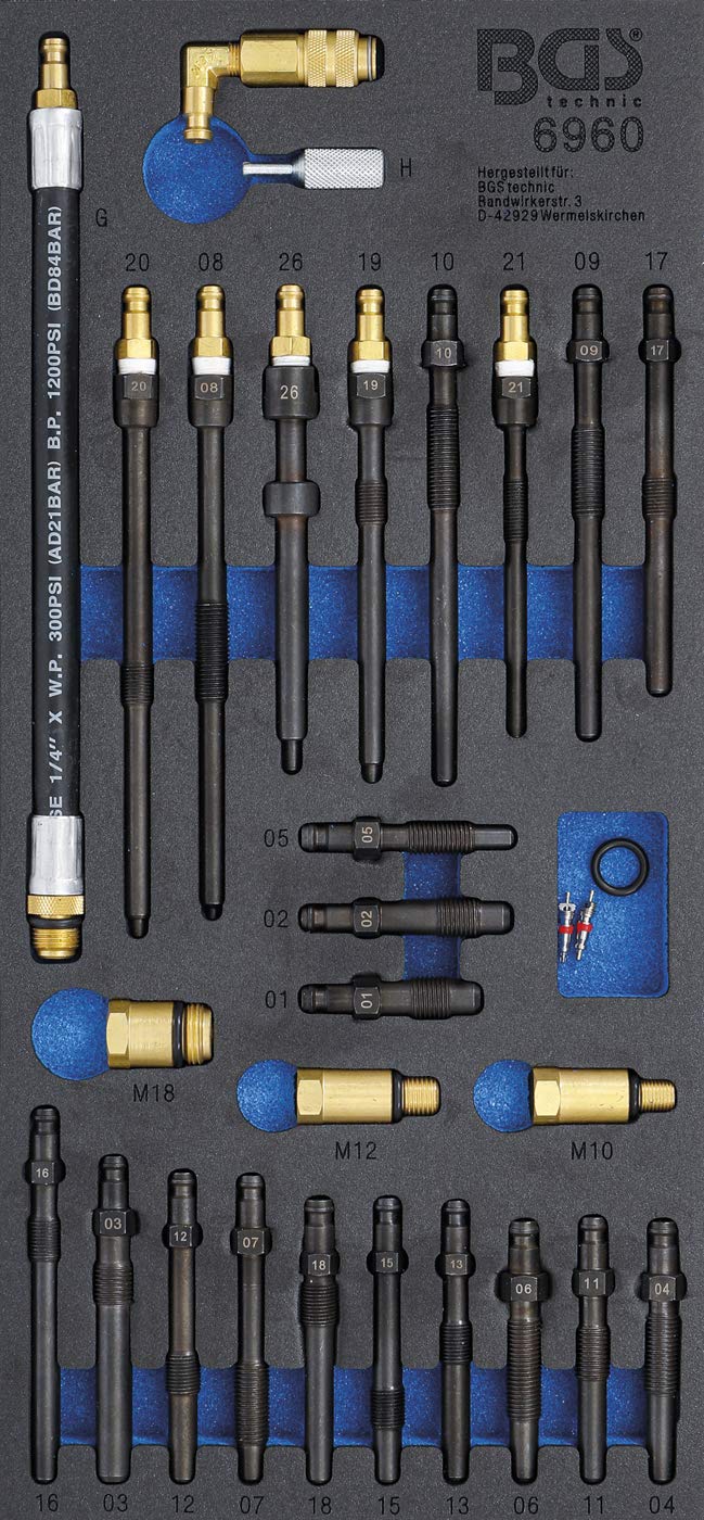 Bgs Multicoloured 6960 | Tool Tray 1/3: Adaptor Set For Compression And Pressure Loss Tester | 30 Pcs.