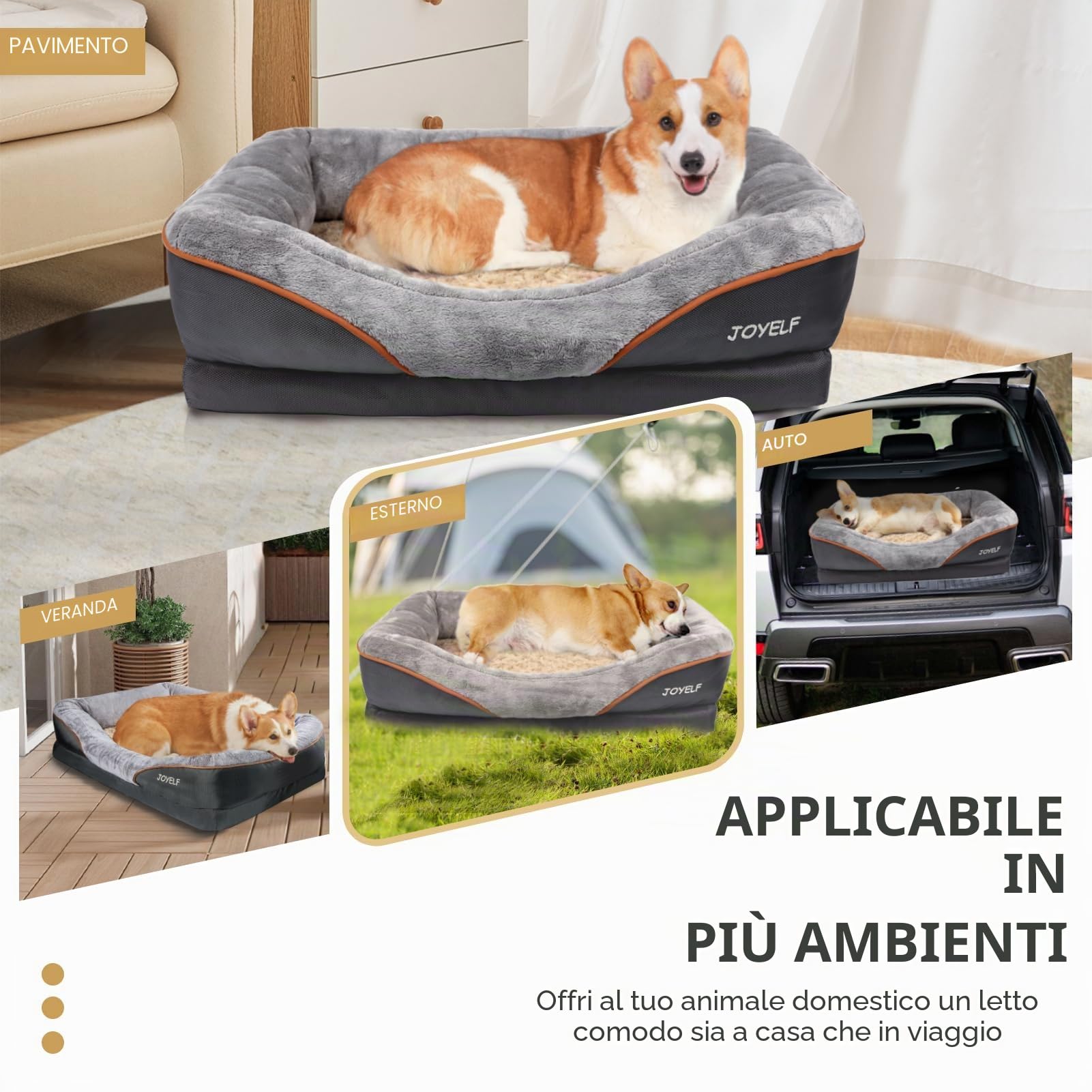 Memory Foam Cuccia Ortopedica per Cani con Copertura Rimovibile e Lavabile JOYELF