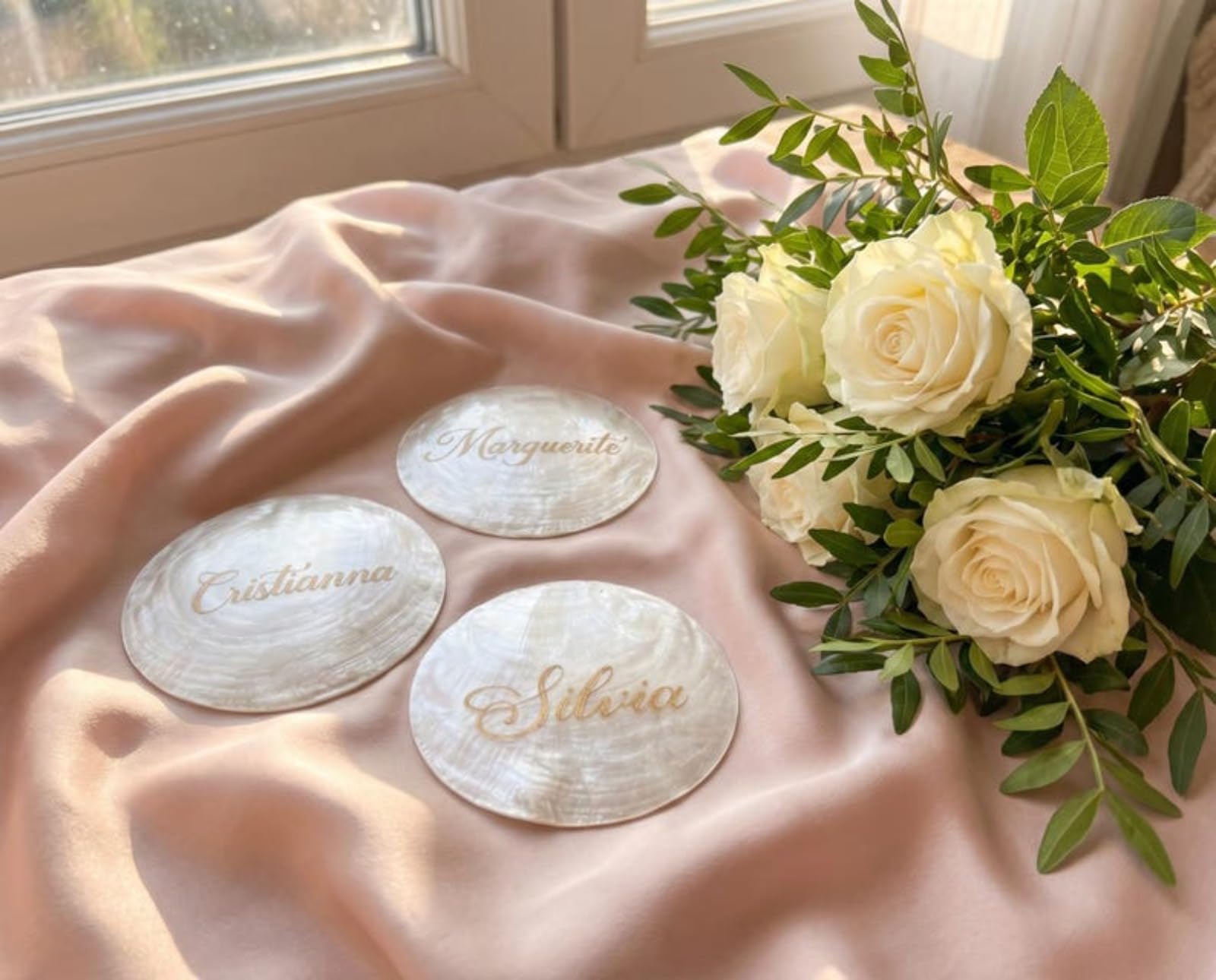 Personalisierte Tischkarten mit Namen, Muschel-Hochzeitsnamen, Tischkarten für den Tisch, Hochzeit, Junggesellinnenabschied, letzter Toast an der Küste, Dekoration (100 Stück)