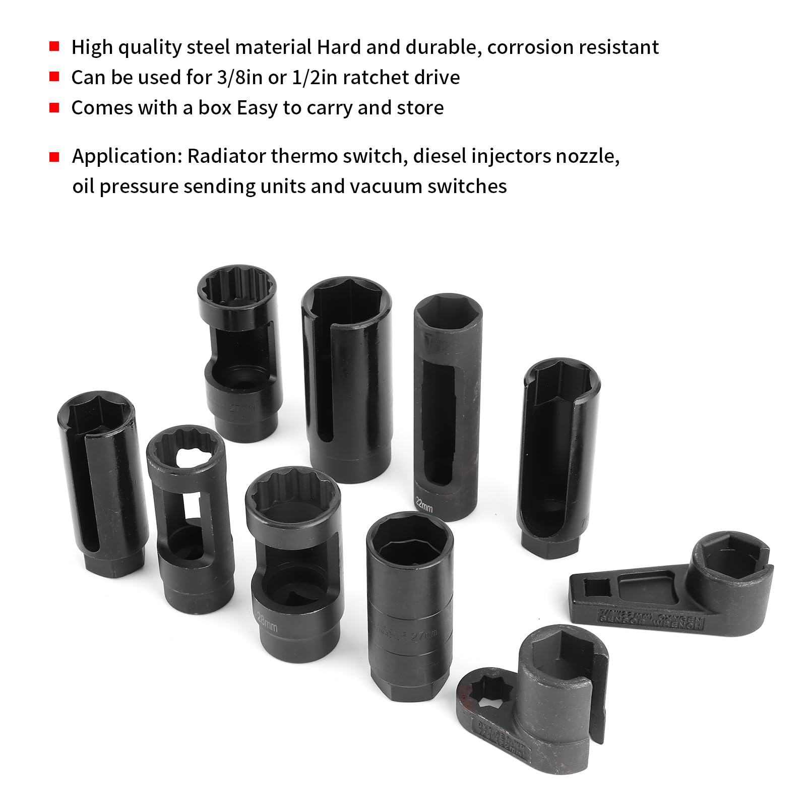 Juego de llaves de vaso para sensor de oxígeno, kit de llaves de manga de inyección diésel compatible con Mercedes, herramienta de extracción de sensor de oxígeno