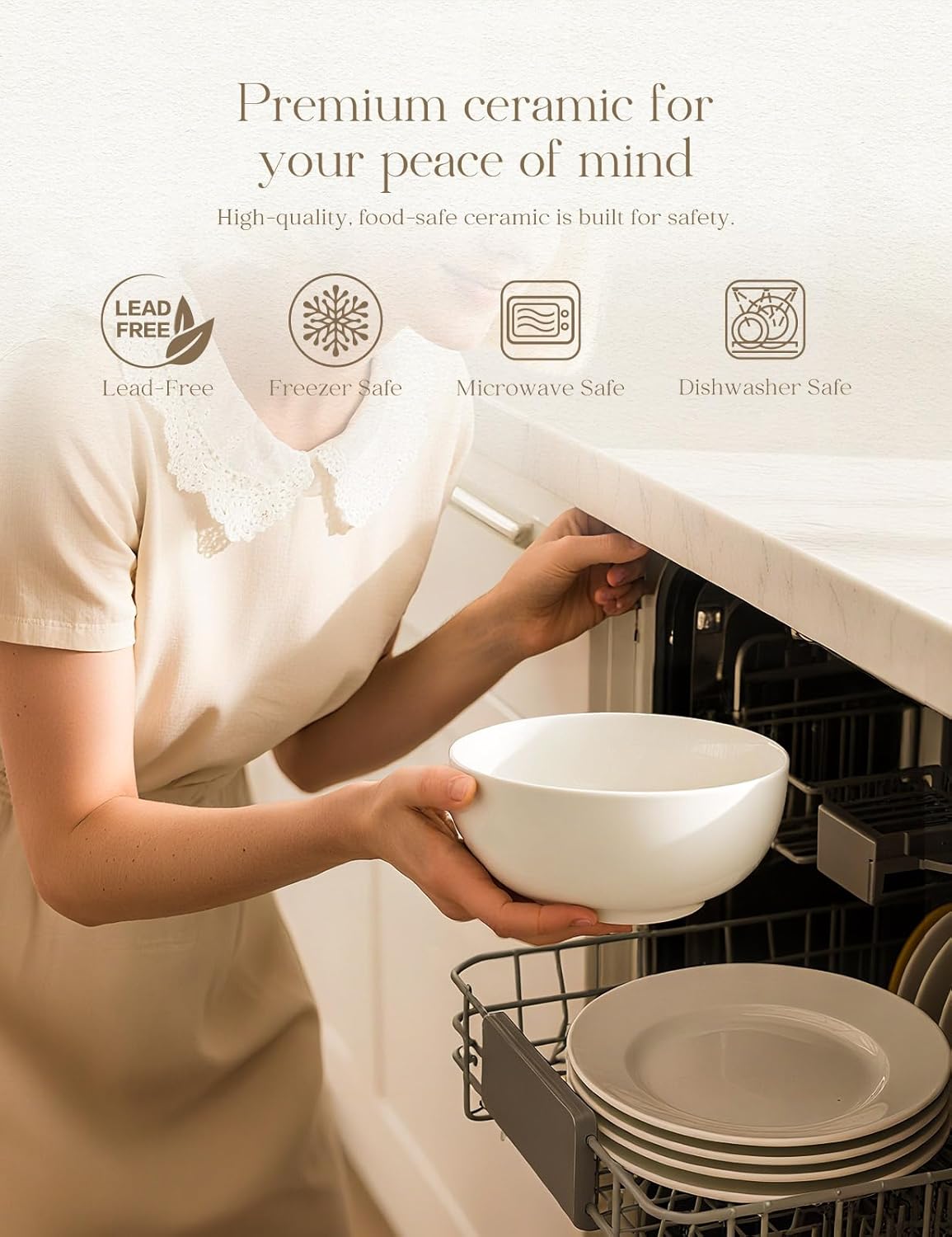 AISBUGUR 39 OZ Large Soup Bowls,Porcelain Salad Bowls Set of 4,Pho Bowls for Soup,Salad,Cereal,Pasta,Fruit,White Bowls Set for Dishwasher & Microwave Safe - Image 5