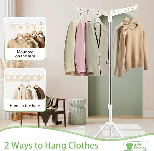 Miniatura 7 de Estante de secado de ropa, estante de secado de 33 a 68 pulgadas, base de trípode estable y resistente, acero inoxidable grueso, ahorro de espacio,