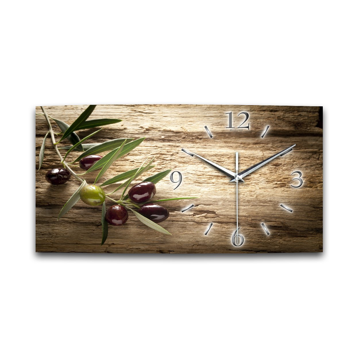 Kreative Feder Designer-Wanduhr Olive Küchenuhr Funkuhr in modernem Design ohne Ticken (WA162, 50x25cm leises Funkuhrwerk)
