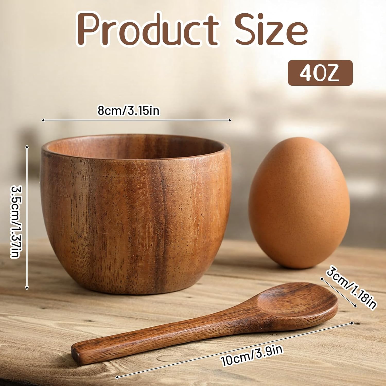 4 Pack Acacia Wooden Bowl with 4 Pcs Spoon Wooden Dipping Bowls Round Wood Salad Hand Carved Calabash Dip Tray for Condiments, Jam, Nuts, Appetizer, Snack, Yogurt, Ketchup, Barbecue Sauce(3 Inch)