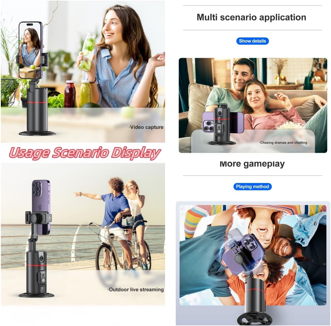 Auto Face Tracking Tripod Remote Control, No App,Smart Tracking Phone Holder,360° Rotation Face Body Phone Camera Mount Gesture Control for Live Streaming Video,Chat Face time，Meeting