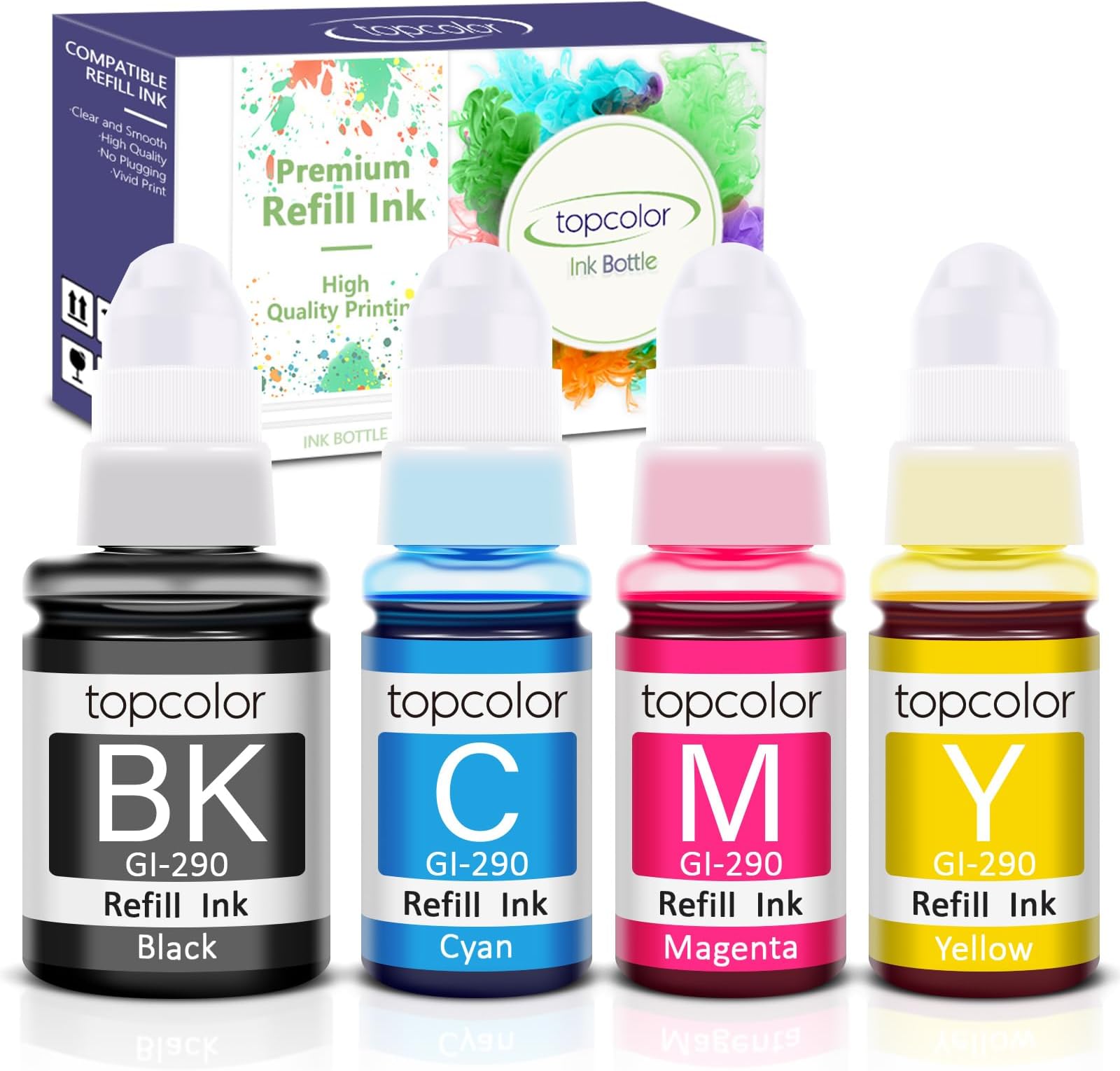 GI-290 G3200 G4210 Ink Refill Compatible for Canon GI-290 GI 290 GI290 Ink Bottles Kit Compatible for Canon G3200 G4210 G4200 G2200 G1200 Printer (Black, C/M/Y Color Ink, 4 Pack)