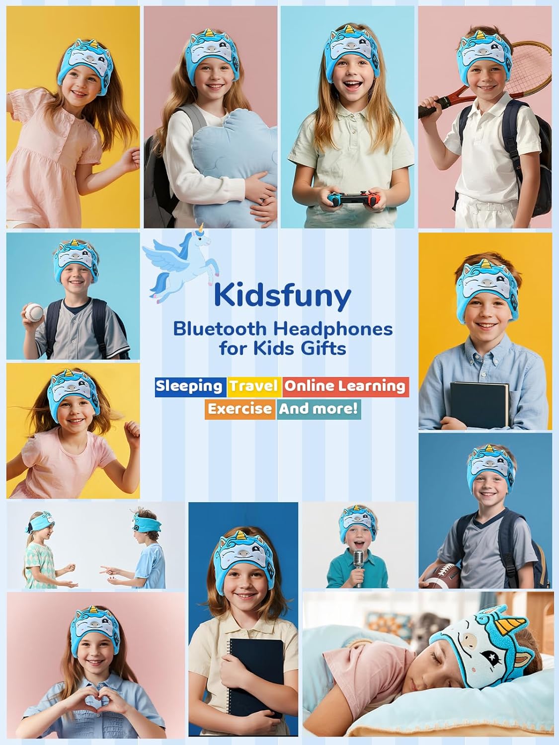 Kids Sleep Headphones Bluetooth Headband, Wireless & Wired Headband Headphones with Ultra-Thin Stereo Speakers for Toddlers Sleeping Airplane Travel