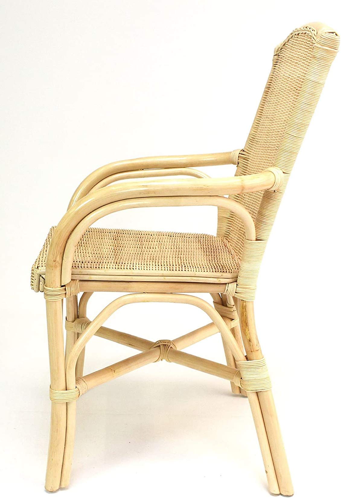 Dekoleidenschaft Rattan-Stuhl, Natur lackiert, Komfort Sitzhöhe 49cm, Korbstuhl, Seniorenstuhl