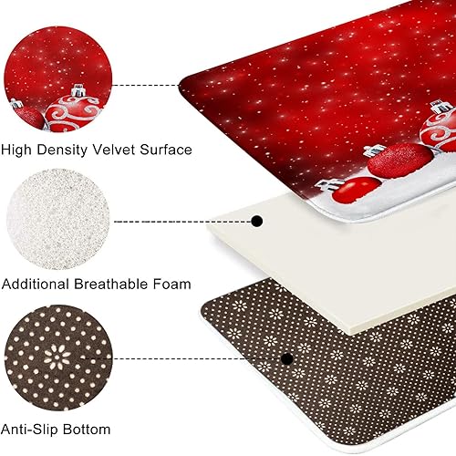 Miniatura 3 de ArtSocket Juego de 3 alfombras y tapetes de baño de Navidad, tapetes de baño antideslizantes con copos de nieve, bolas de Navidad, de microfibra