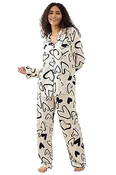 ※LuLu pajamas　007 シュタイフ YYZZH Cute Bunny Bear Heart Women Pajama Set Long Sleeve