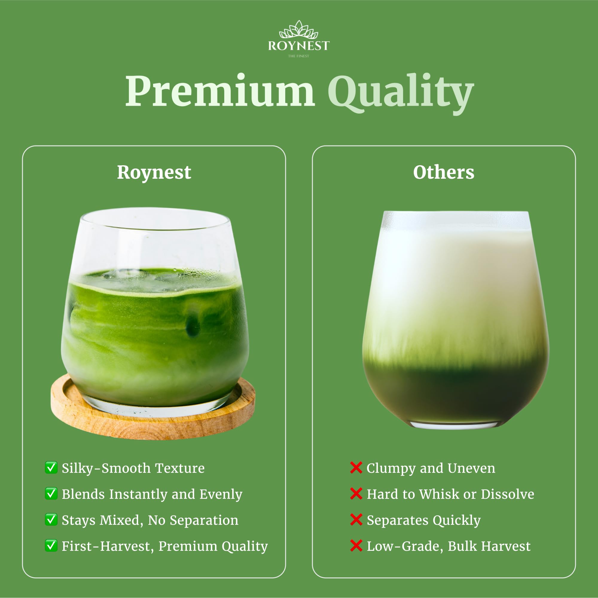 Roynest Premium Certified Organic Matcha Powder 100 Pure Matcha for Iced Lattes Smoothies Cold Drinks Baking - Clean — view 2
