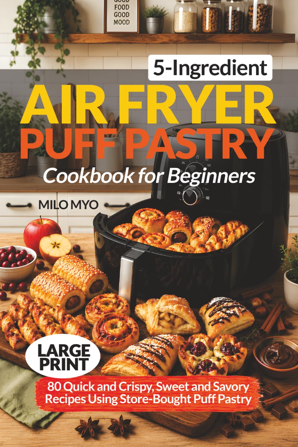 5-Ingredient Air Fryer Puff Pastry Cookbook for Beginners: 80 Quick and Crispy, Sweet and Savory Recipes Using Store-Bought Puff Pastry | Large Print Recipe Book