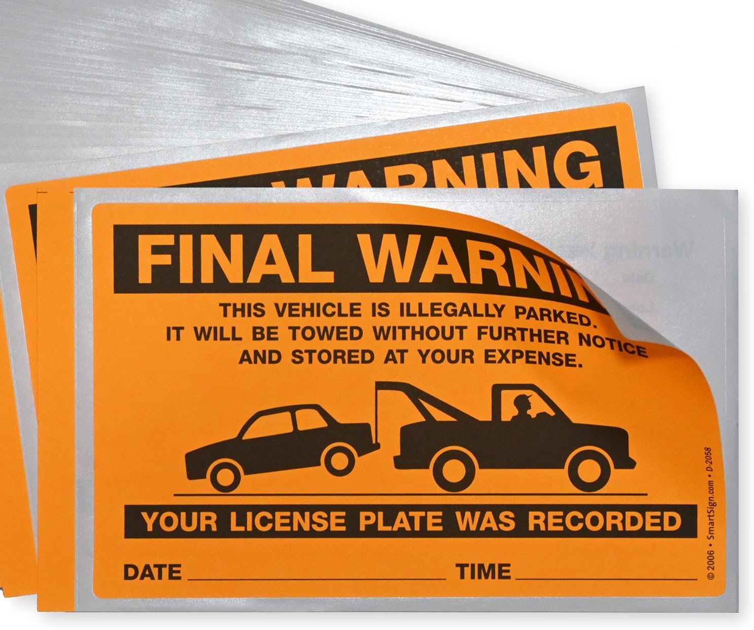 SmartSign 50-Pack Write-On Final Warning Parking Violation Stickers, 5" x 8", Vehicle Illegally Parked Sticker Tickets with Permanent Adhesive, Fluorescent Orange, USA-Made