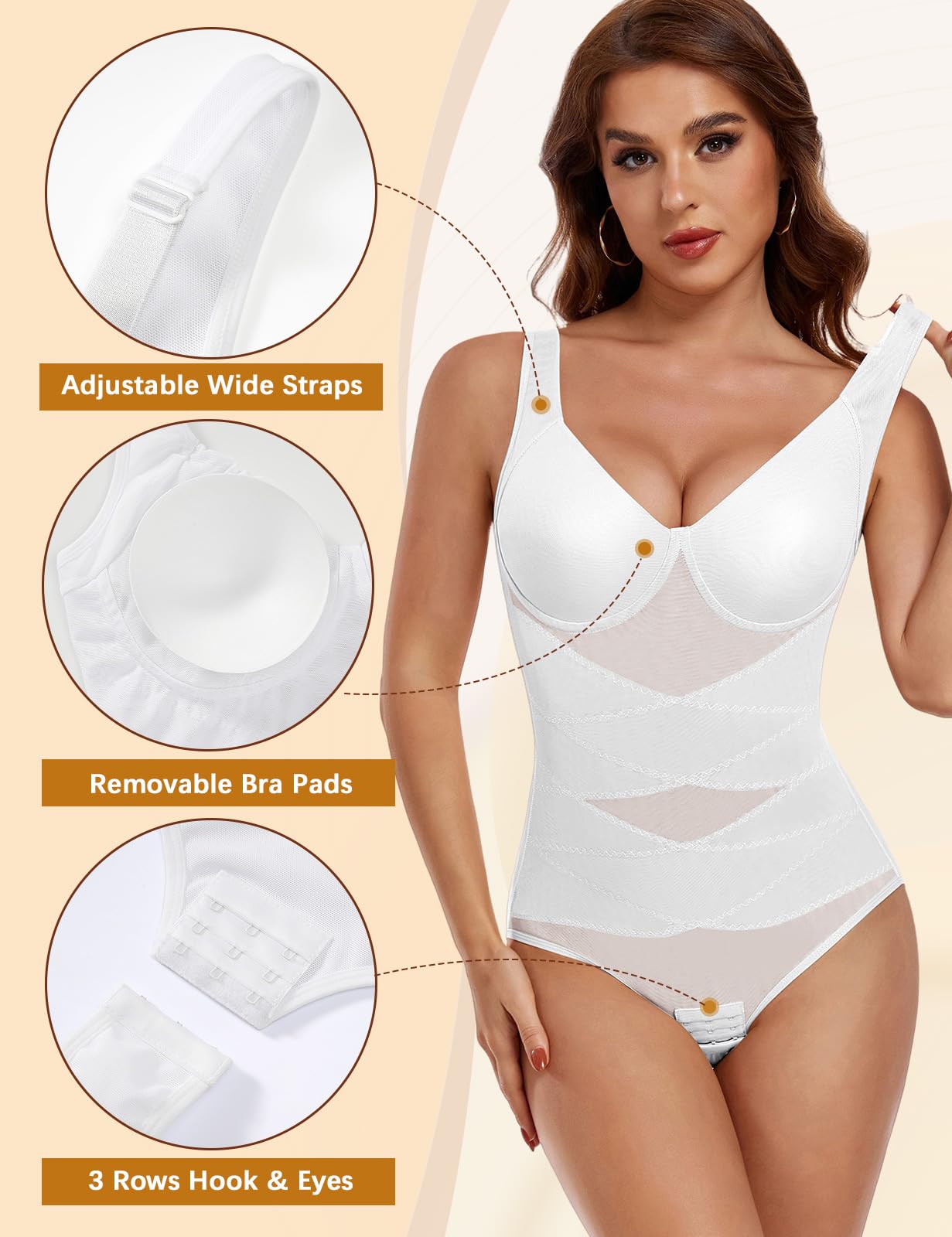 Yuson Girl Body Reductor Mujer Bodies Faja Moldeadora Bodysuit Control Abdomen Plano Adelgazante Body Shaper Sin Costuras Levanta Glúteos Almohadillas Extraíbles Shapewear Posparto