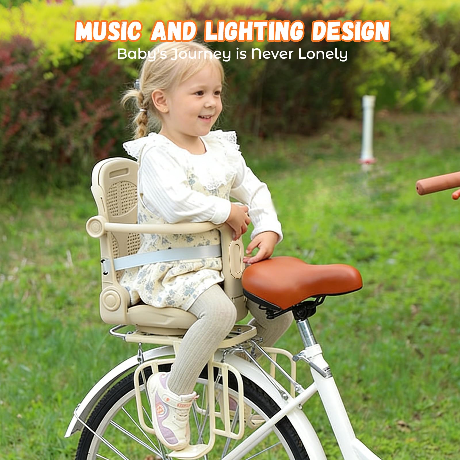 auvstar Seggiolino Bici Posteriore,Seggiolino Posteriore per Bici con Cintura di Sicurezza,Cuscino Seduta in PU con Sponda di Protezione Schienale e Poggiapiedi,Adatto per Sedersi o Sdraiarsi