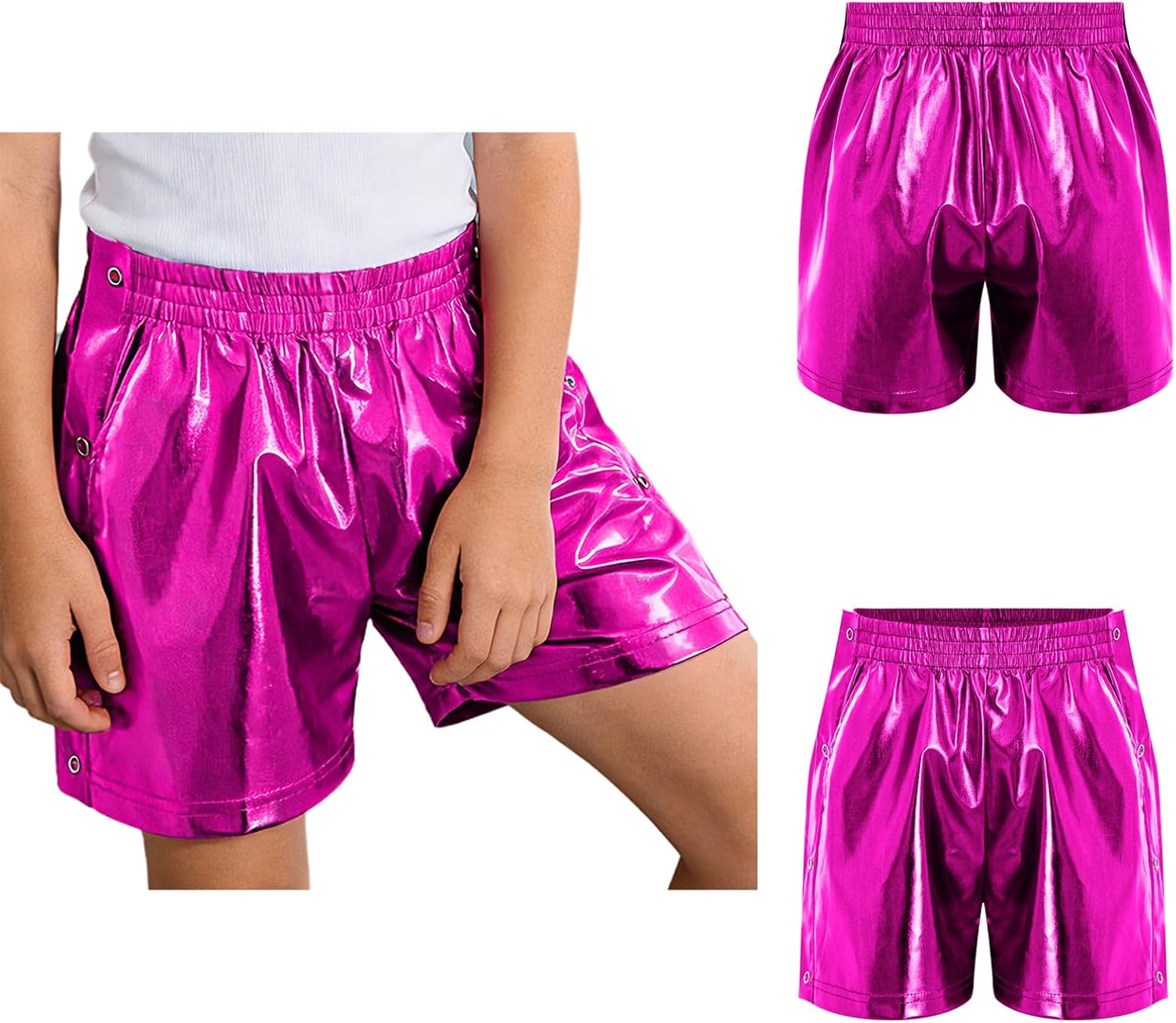 TiaoBug Kids Boys Girls Tear Away Shorts High Side Split Button Shorts Shiny Metallic Dance Running Hot Pants