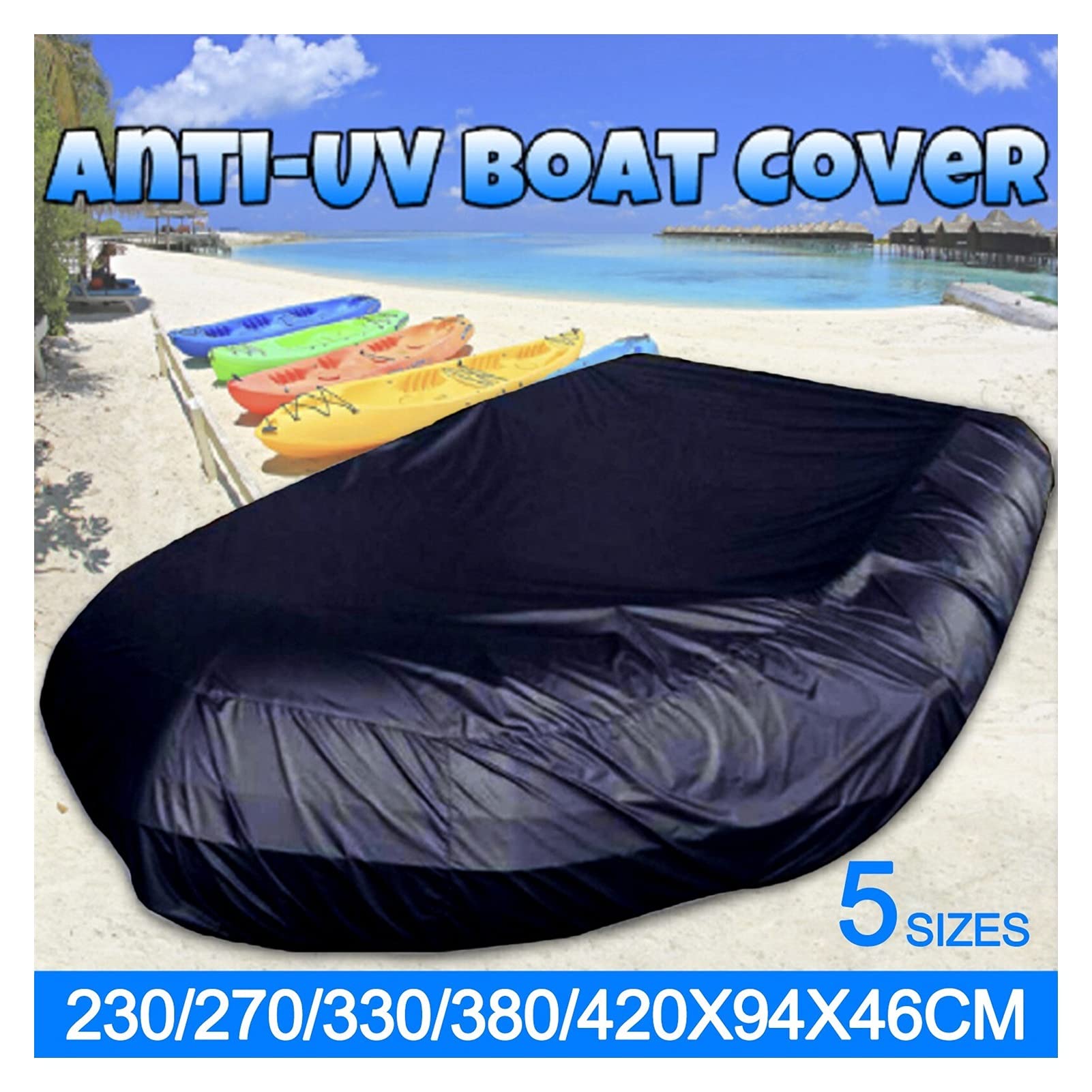 Coperture per Barca Copertura Protettiva per Kayak Anti-ultravioletto Anti-ultravioletto in Fibra di Poliestere Resistente 210D (Color : Black 420x94x46cm)