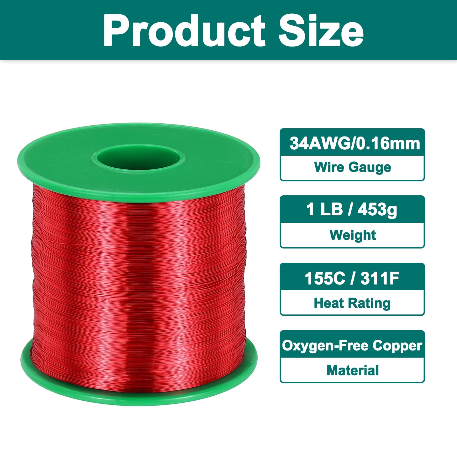 sourcing map 34 AWG Magnetdraht Kupferlackdraht 0,5 kg Spulendraht 155 C