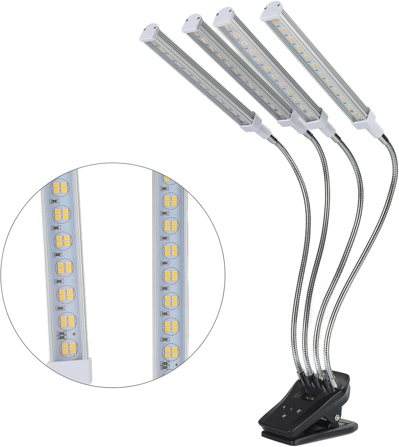 Srliya 96W LED Grow Light with Adjustable Brightness, 4 Head 360 Adjustable Gooseneck Plant Light for Indoor Plants, Automatic On Off, Full Spectrum, Non Slip Pad (US Plug)