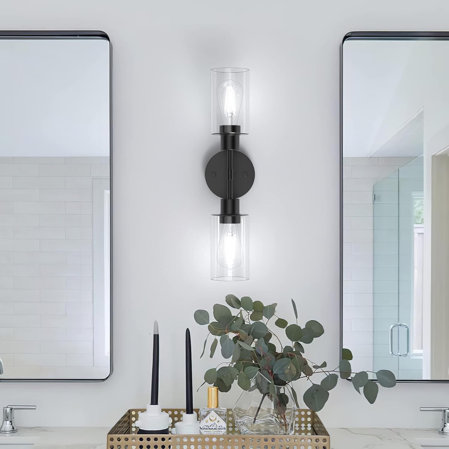 Espird Bathroom Light Fixtures 2 Light Black, Bathroom Vanity Lights Over Mirror, Bathroom Sconces Wall Lighting，Farmhouse Matte Black Bathroom Vanity Light, Modern Vanity Lights with Clear Shades
