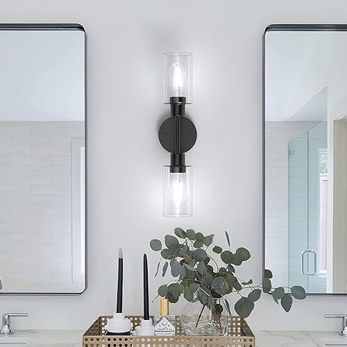 Miniatura 3 de Espird Lámparas de baño 2 luces negras claras, luces de tocador de baño sobre el espejo, apliques de pared de baño, lámpara de tocador de baño negro