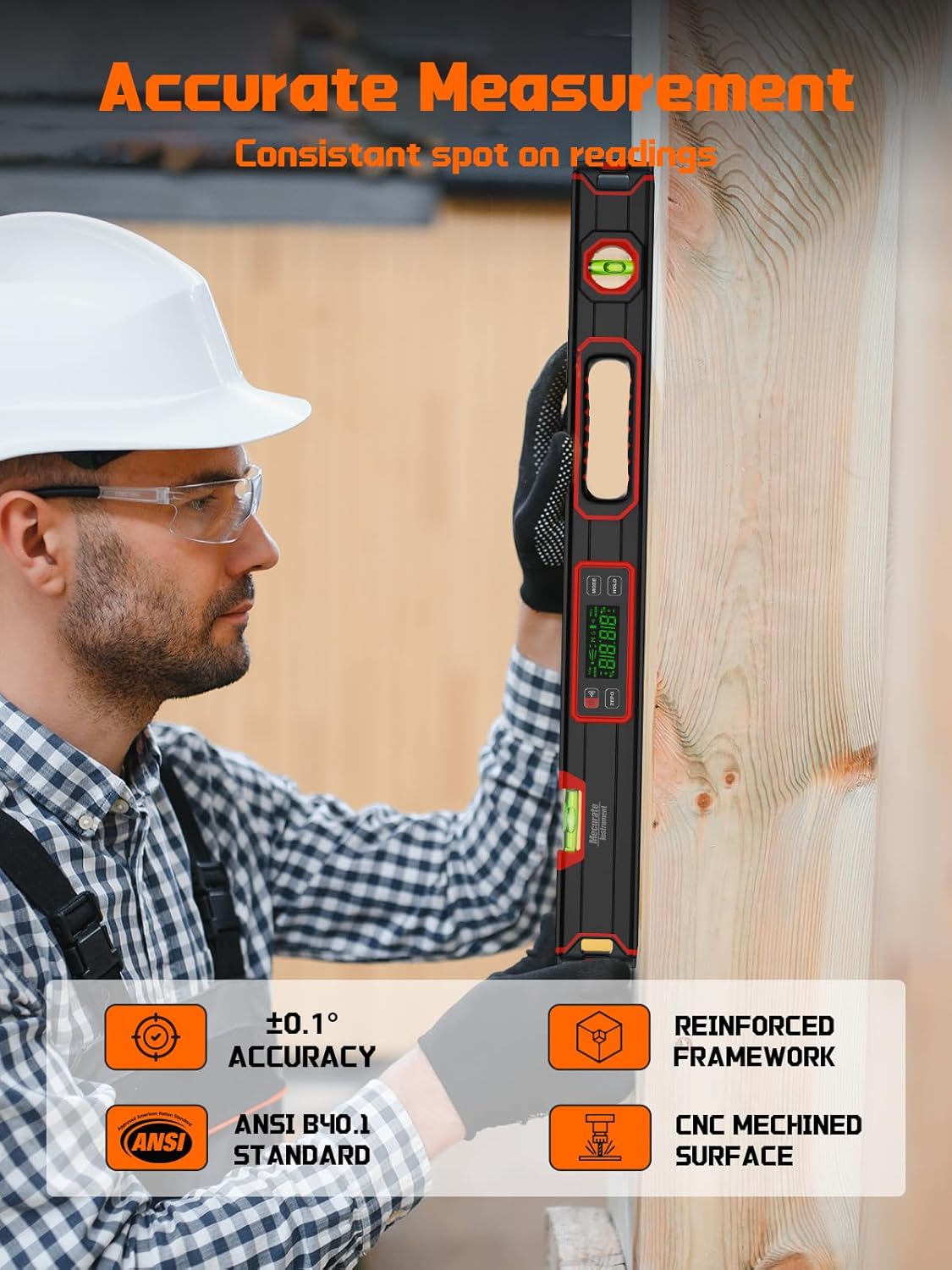 Mecurate 24-Inch Digital Level, Large Electronic Inclinometer with Backlit LCD, ±0.1° Accuracy, Magnetic Electronic Torpedo Level, High Accuracy Angle Finder for Construction Carpentry DIY Projects