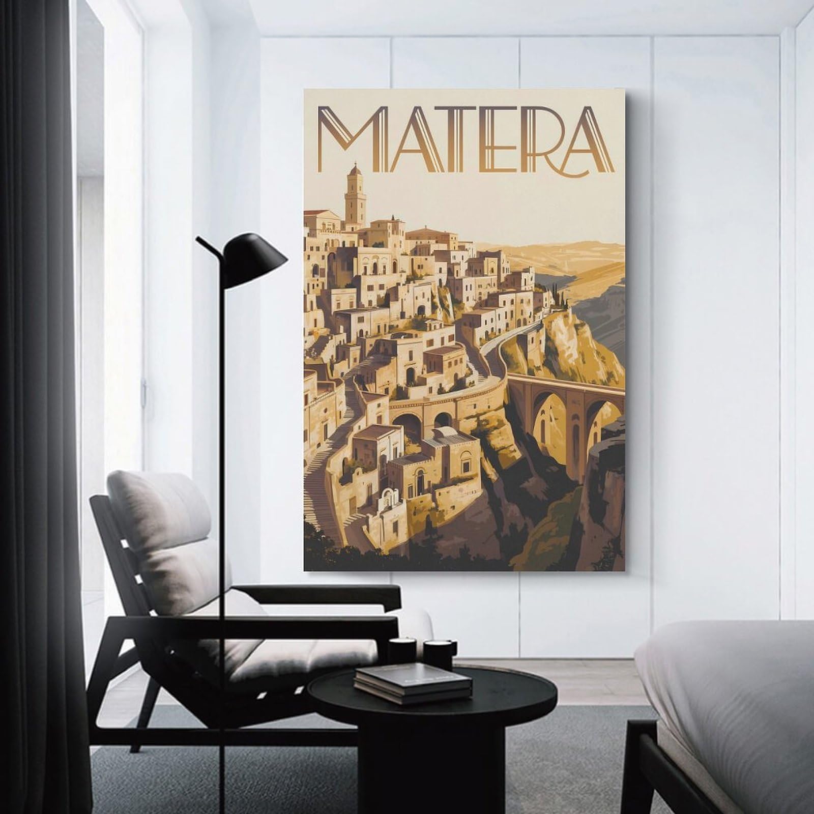 Junmoney Wall Art Print Matera Cityscape Art Print, 24x36inch(60x90cm), for Hallway, Bedroom Or Modern Interiors, Thoughtful Wall Decor for Art Lovers