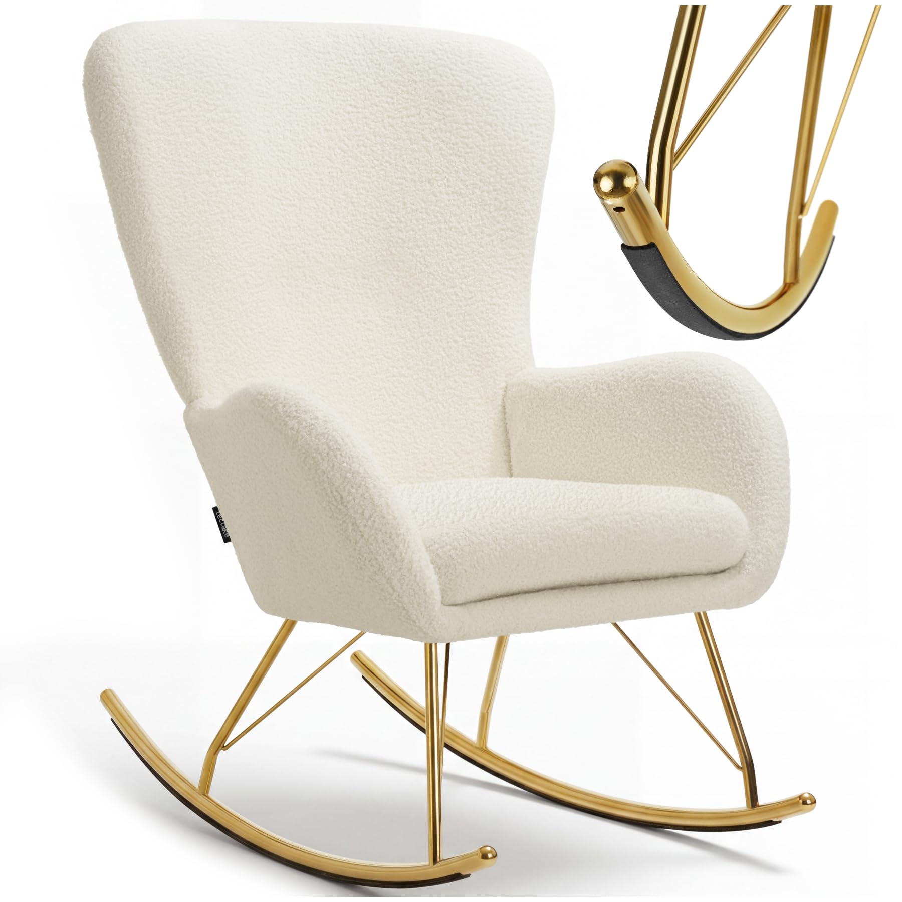 tectake® Rocking Chair Fauteuil à Bascule rembourée avec Accoudoirs Bouclette Cadre en Acier Fauteuil Salon Veranda, Chaise Ergonomique idéal Détente, Allaitement