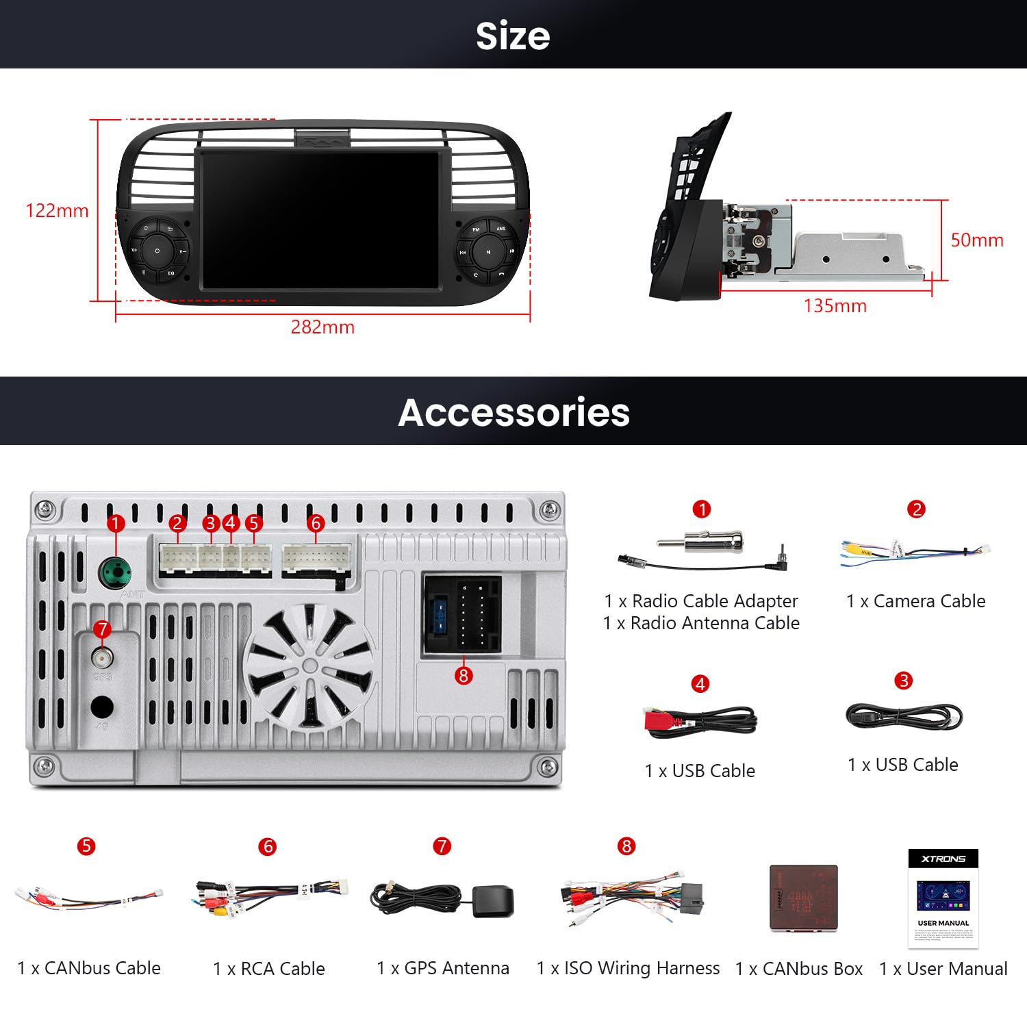 XTRONS 7" Android Fiat 500 Stereo Radio Player, 2+64GB HD Touch Screen Head Unit for Fiat 500 (2007-2015) Black w EQ DSP Dual Band WiFi Wireless CarAutoPlay GPS Bluetooth Cooling System, Optional DAB+ — view 8
