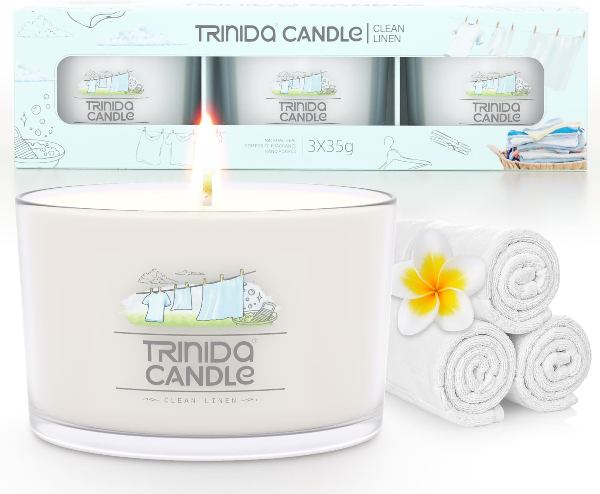 TRINIDa Candles Gifts for Women, 17 Variants Scented Candles, Fresh Linen Scented Candles Gift Set, 3 White Filled Votives (Sweet Home Collection)