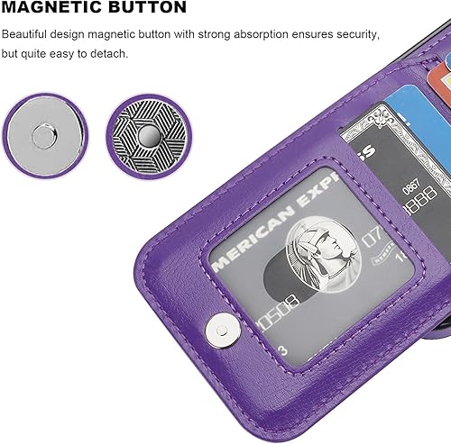 Miniatura 7 de KIHUWEY Funda compatible con iPhone 14 Pro con soporte para tarjeta de crédito, cierre magnético de cuero de alta calidad, función atril, funda