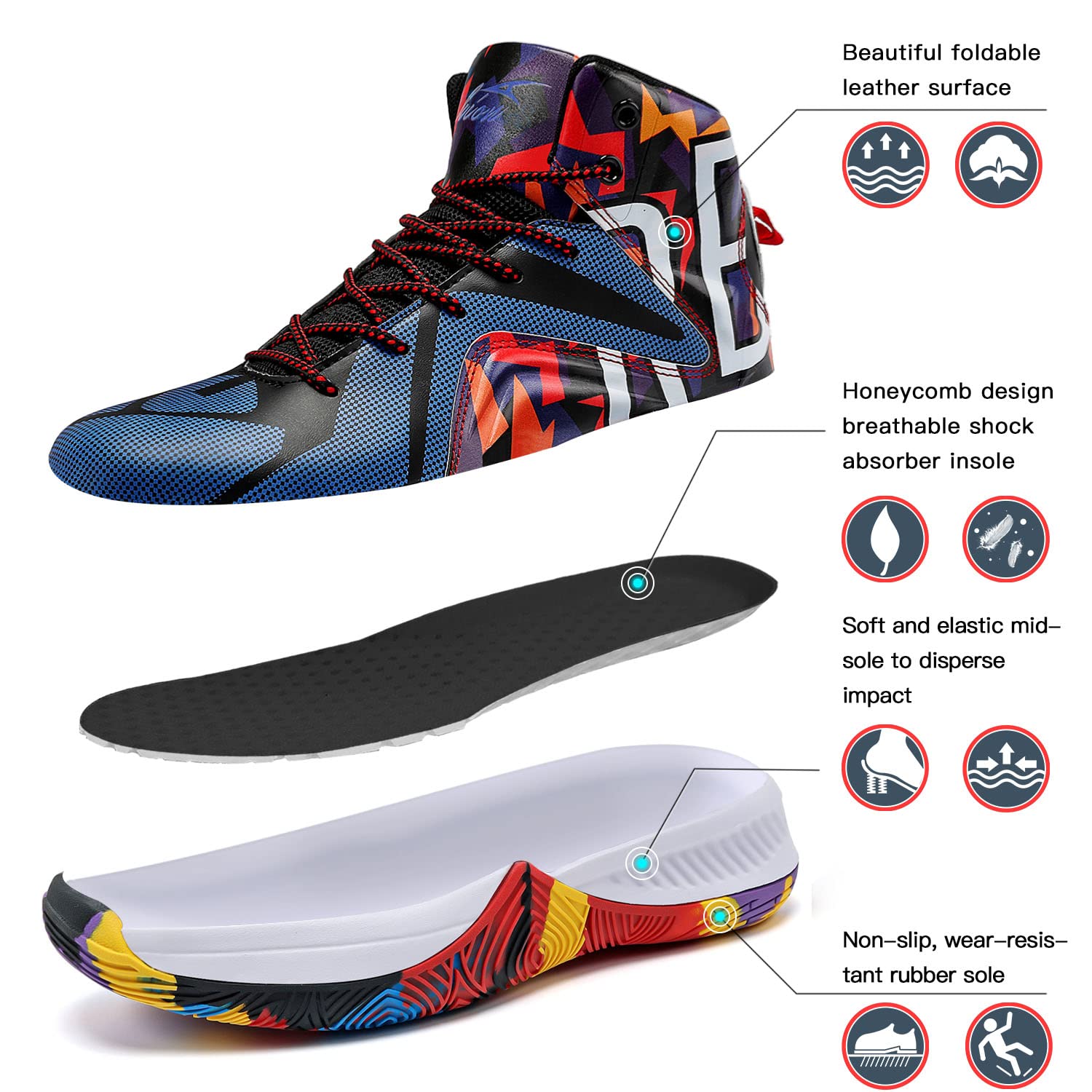 Zapatillas de baloncesto para niños niñas cómodas camuflaje 34 EU