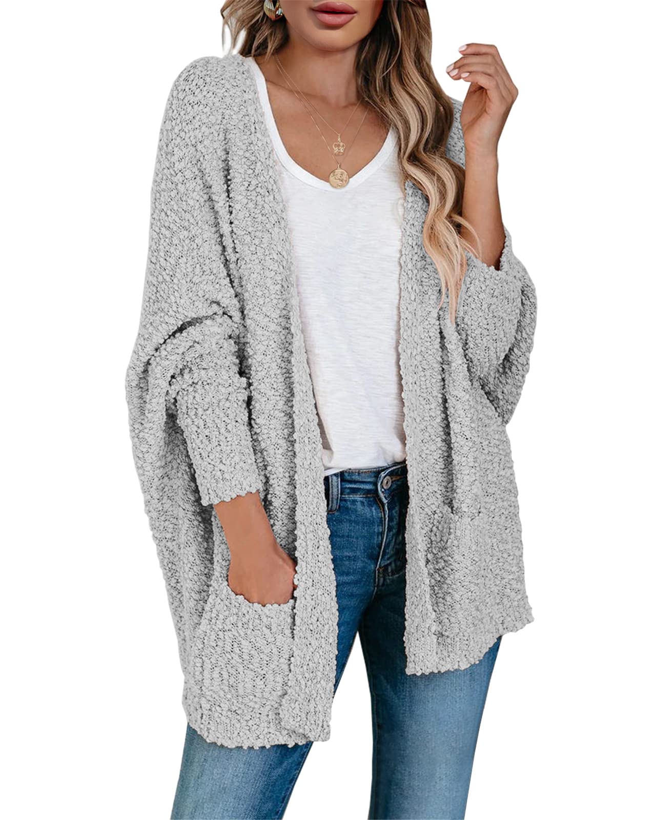 Saodimallsu Womens Chunky Popcorn Cardigan Oversized Cozy Long Sweaters